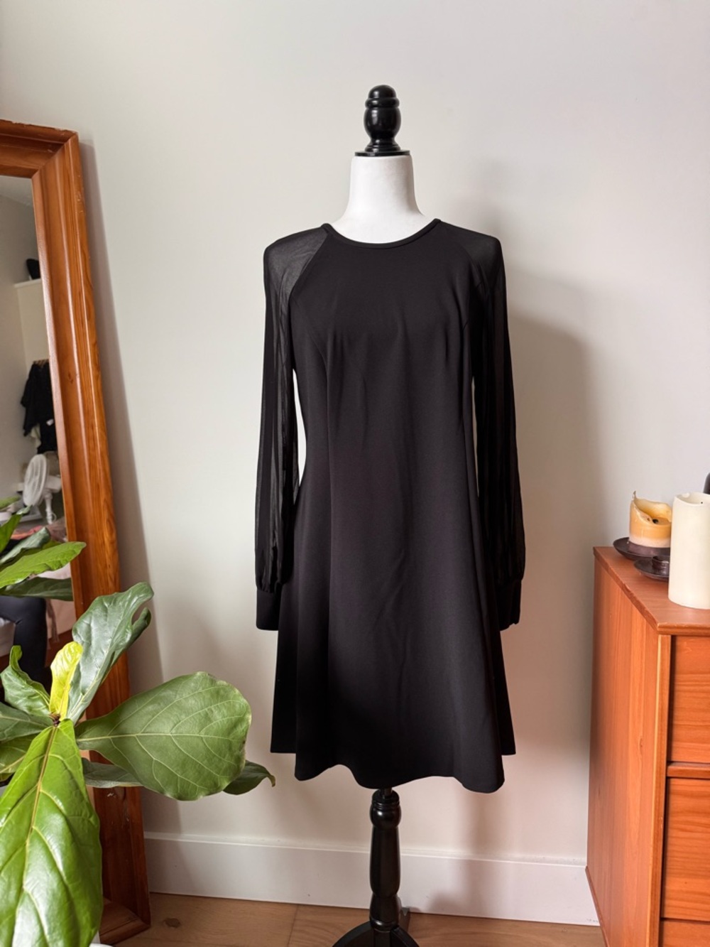Calvin Klein Black Dress | Sheer Sleeve | Size 10 | NWT